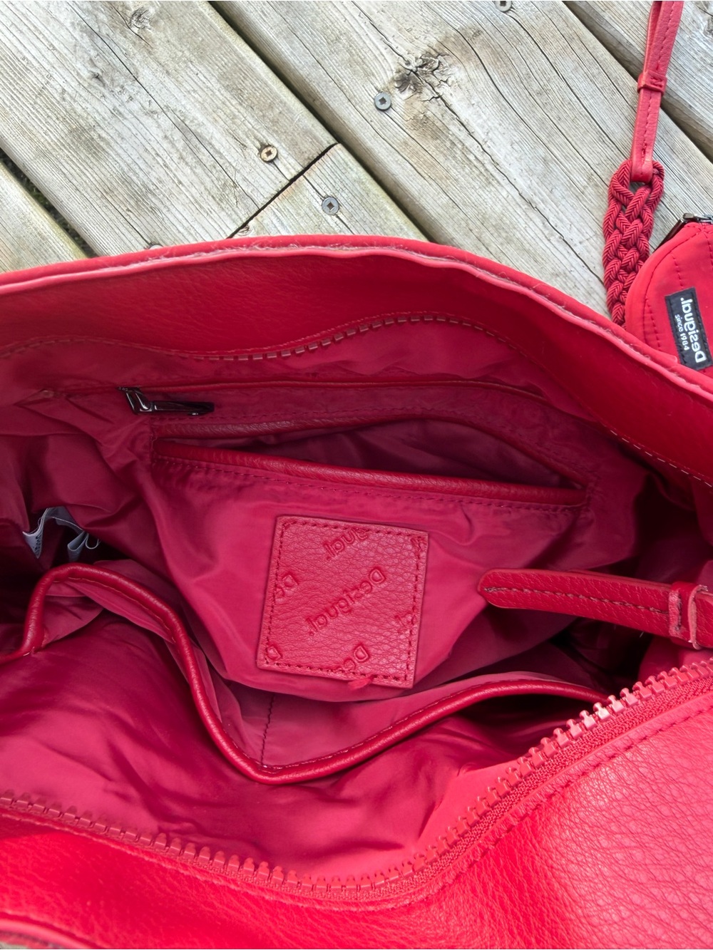 Desigual Red Embroidered Nylon Tote Bag Crossbody Purse Convertible - Picture 14 of 16